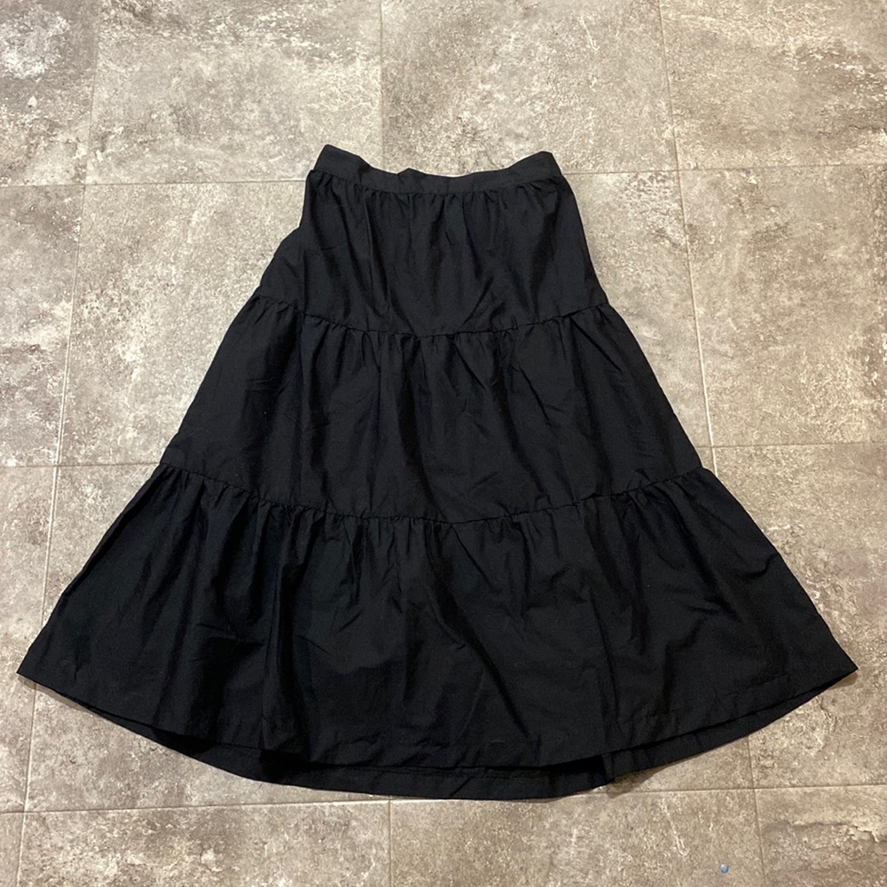 Black Poplin High Waisted Tiered Peasant Midi Skirt NWT